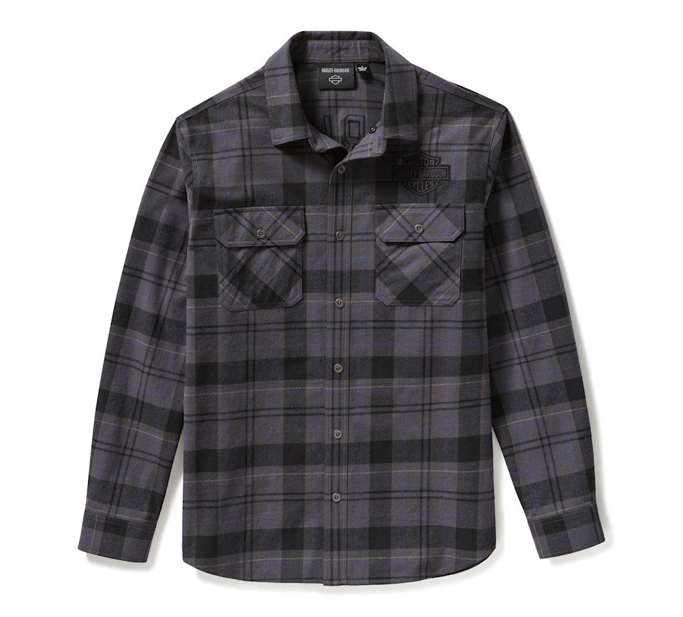 Harley Davidson Men's Racer Font Yarn Died Plaid Shirt