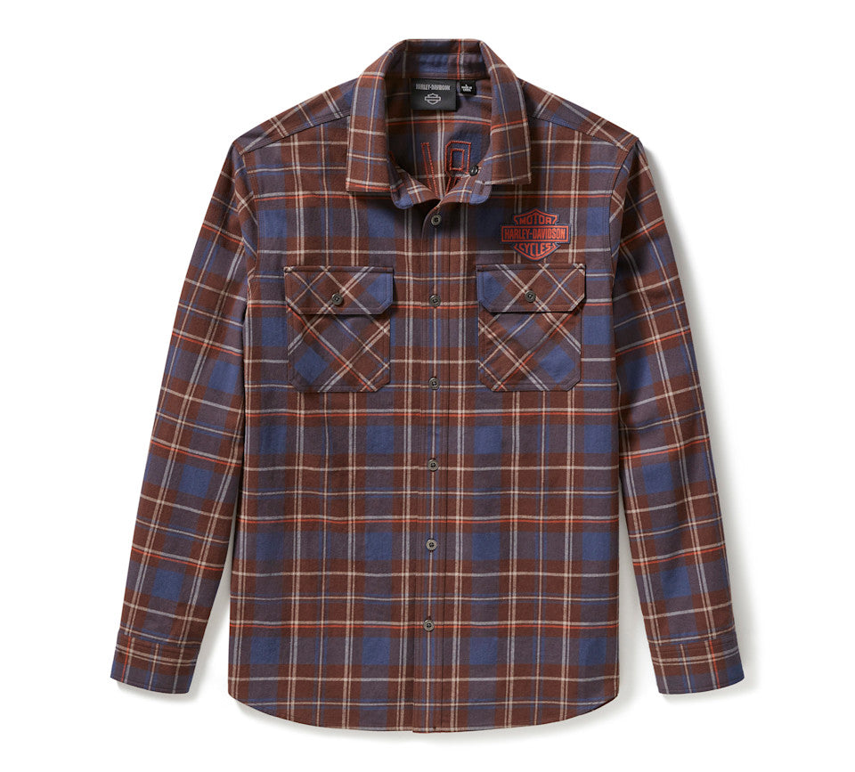 Harley Davidson Men's Racer Font Yarn Died Plaid Shirt